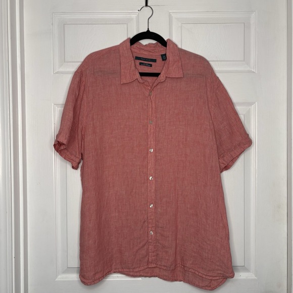 Perry Ellis Other - Perry Ellis Mens XXL 100% Linen Collared Button-Up Shirt Red Classic Preppy